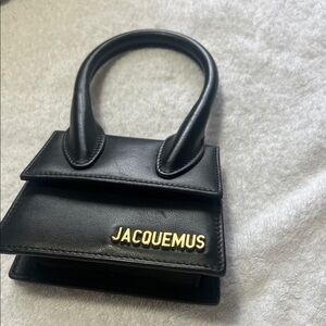 Jacquemus Black Leather Mini Tote with Gold Logo